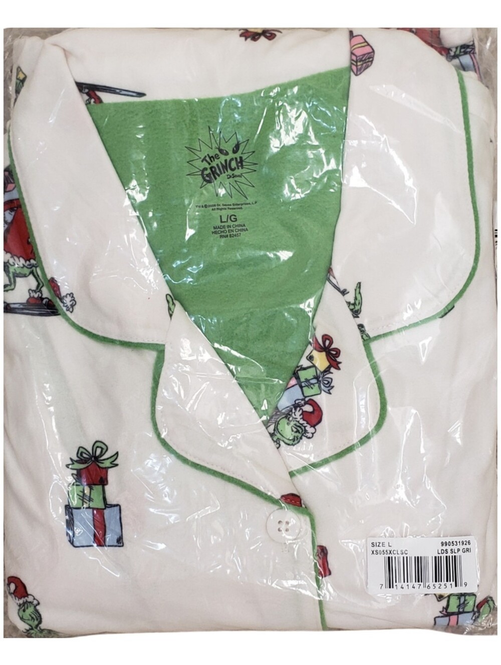 The Grinch Women Pajama Set Grinch Holiday Notch Collar NWT
